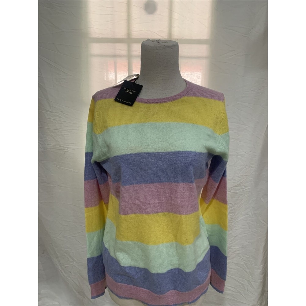 NWT Charter Club  Crew Neck  100% cashmere size M  Multi Color Sweater